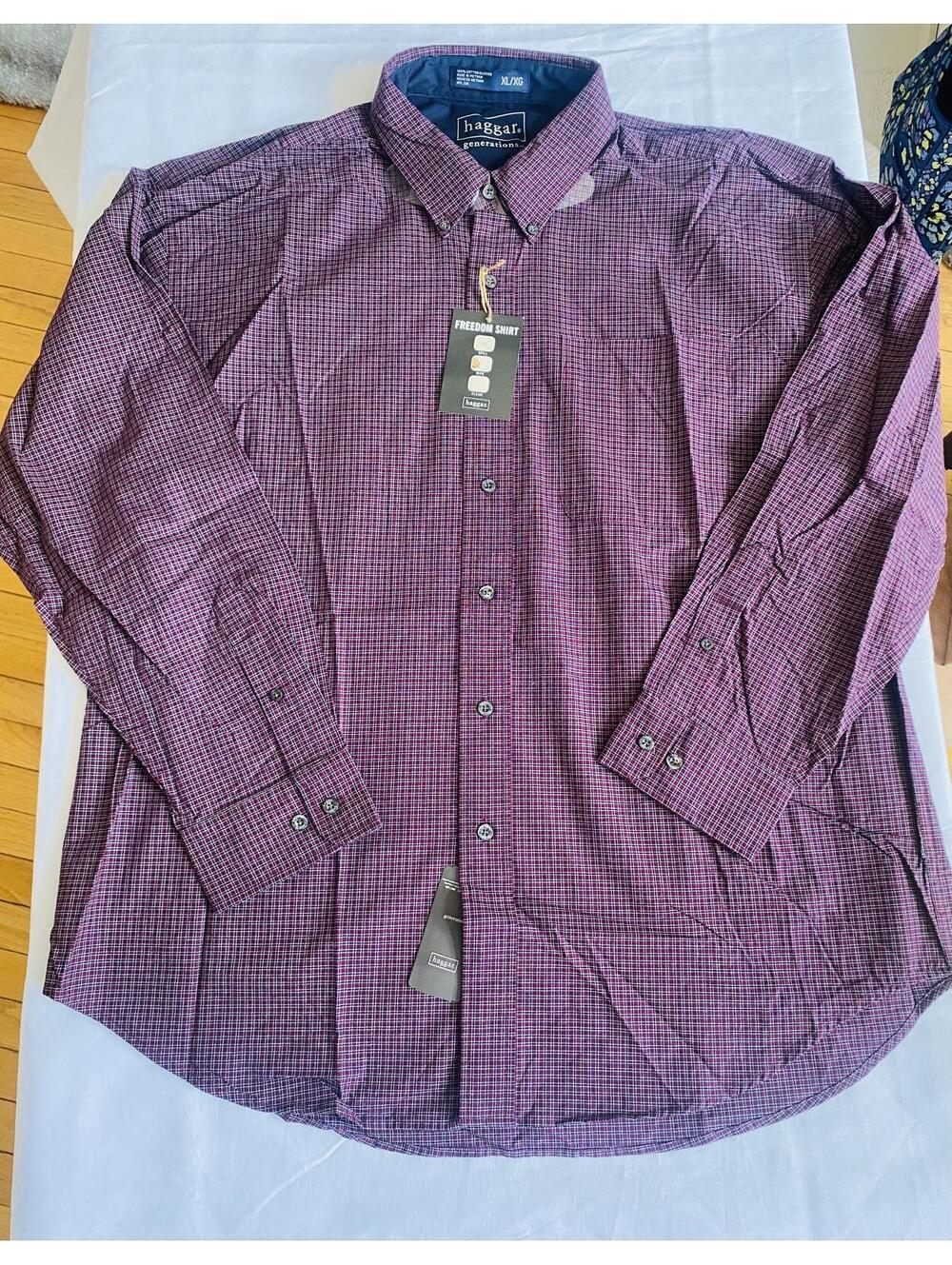 Haggar Generations Freedom Shirt XL Burgundy Button-Down